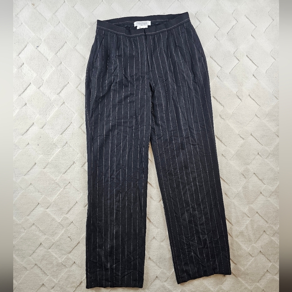 MaxMara Pinstripe Trousers Pants Womens 10 Virgin Wool Preppy Formal